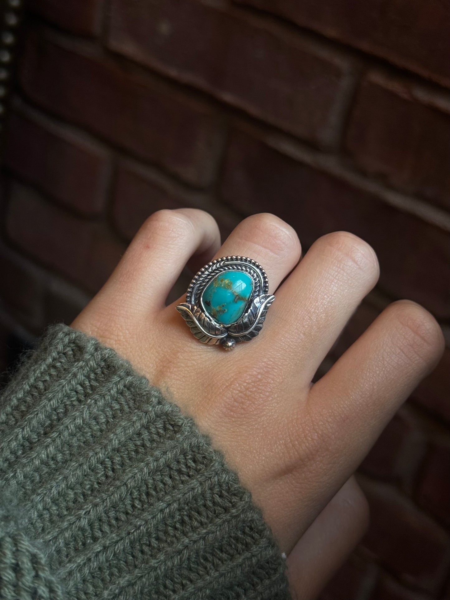 Turquoise Floral Ring Size 7.5 | 925 Sterling Silver C433