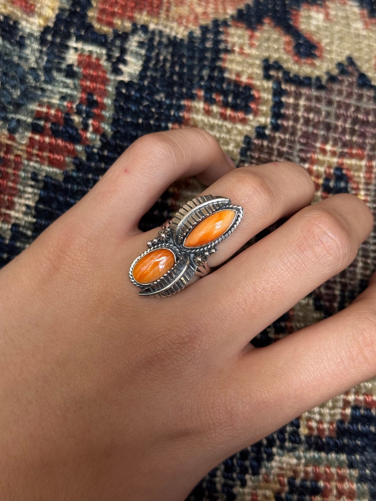Spiny Oyster Feather Ring | 925 Sterling Silver | Size 6 C185