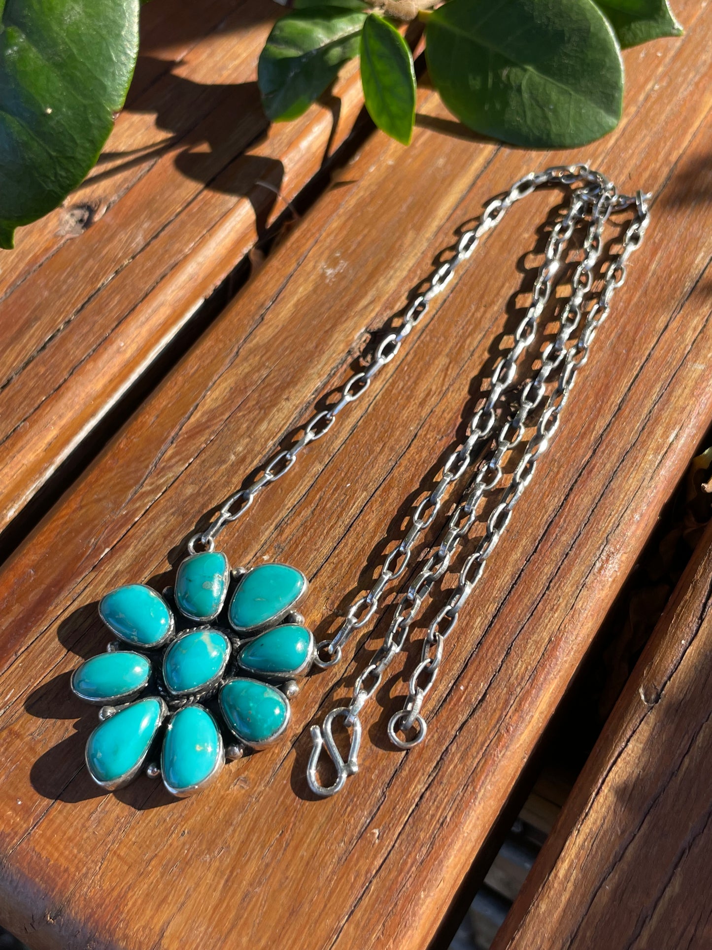 Kingman Turquoise Flower Necklace | Sterling Silver 925 Cluster| B891
