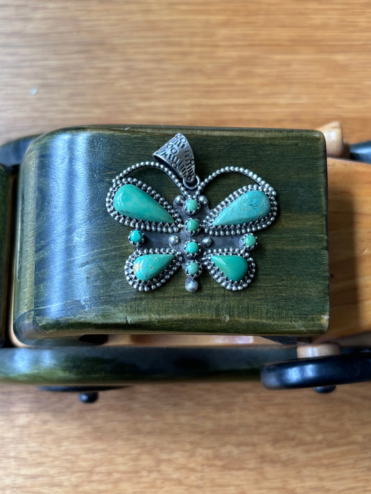 Turquoise Butterfly Pendant | 925 Sterling Silver Southwestern A113
