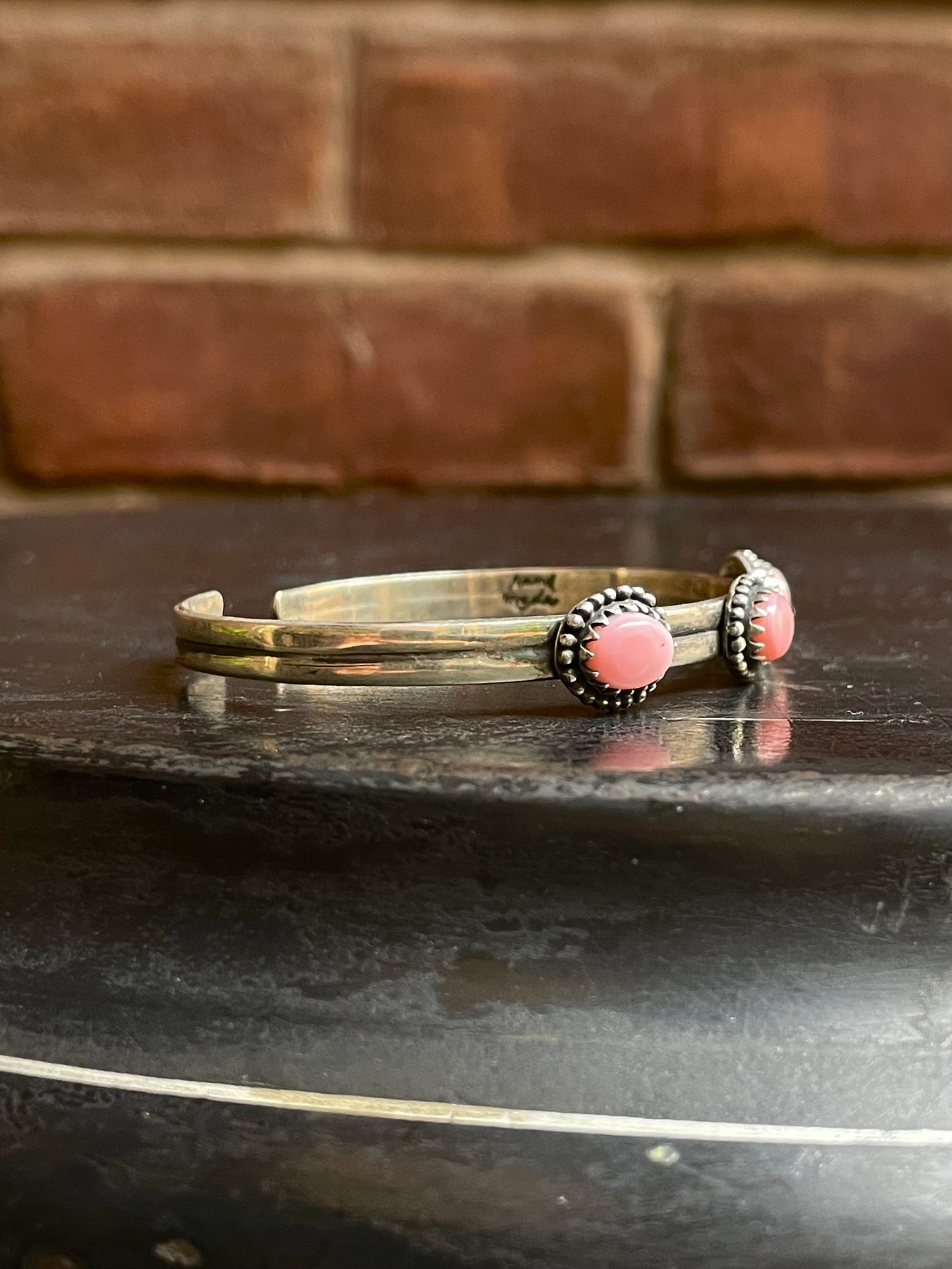 Pink Conch Triple Stone Cuff Bracelet | 925 Sterling Silver E965