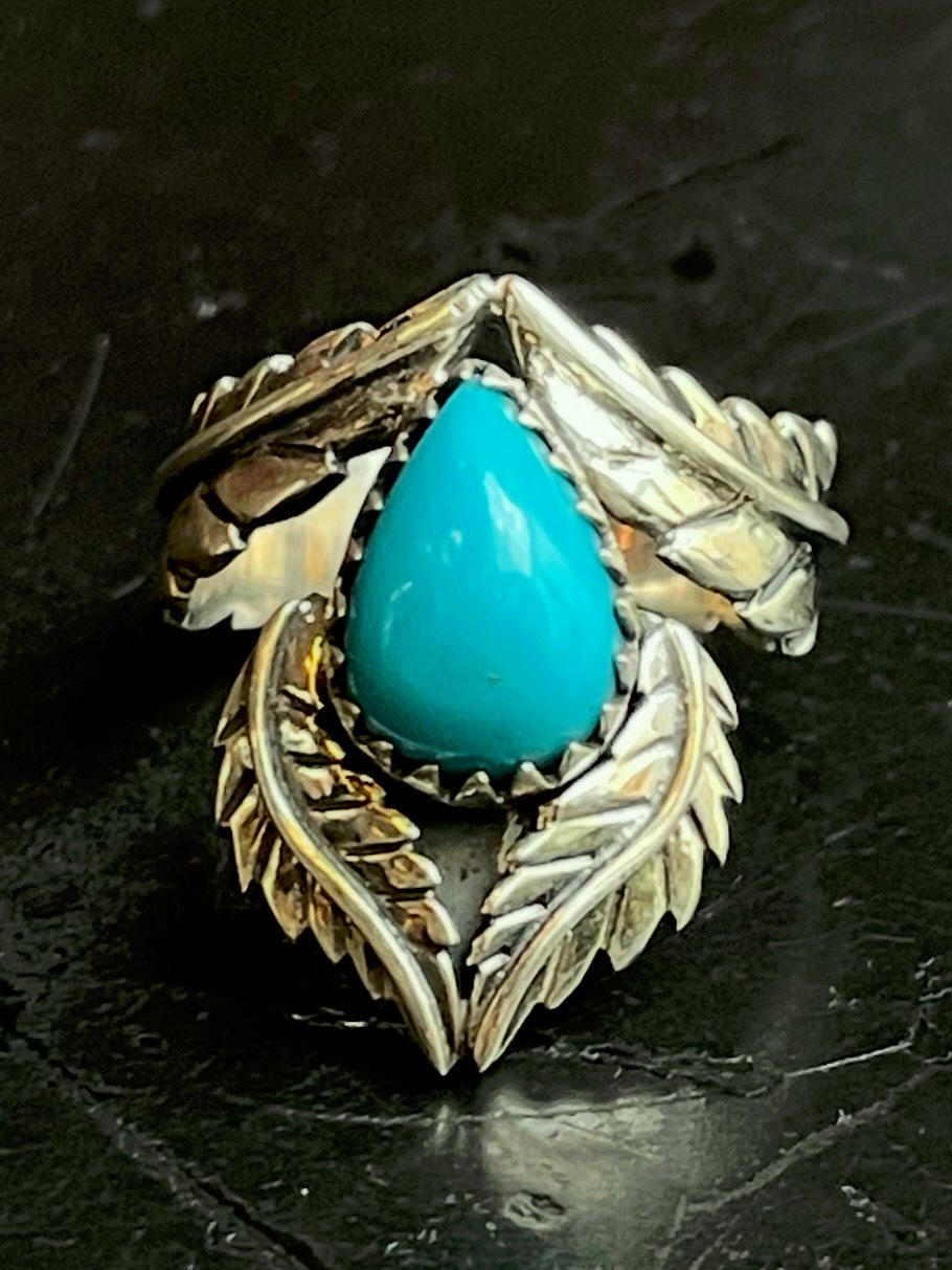 Kingman Turquoise Feather Ring Size 8 | 925 Sterling Silver G503
