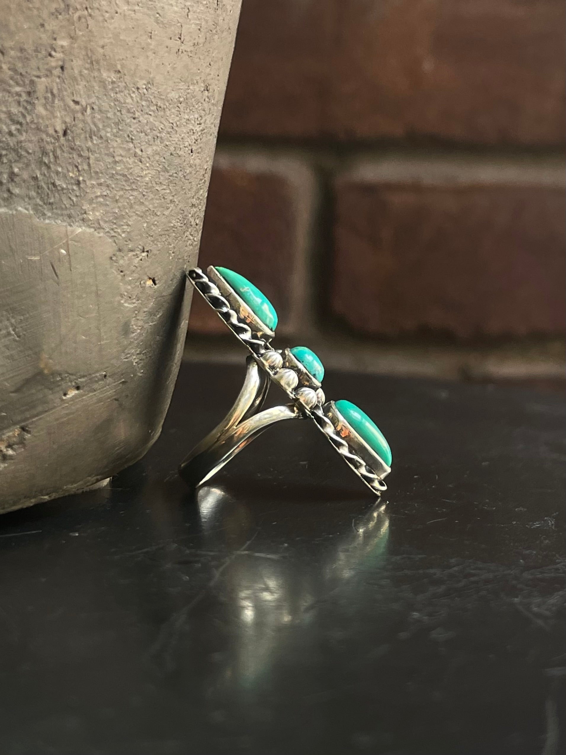 Kingman Turquoise Triple Stone Ring Size 6| 925 Sterling Silver G557