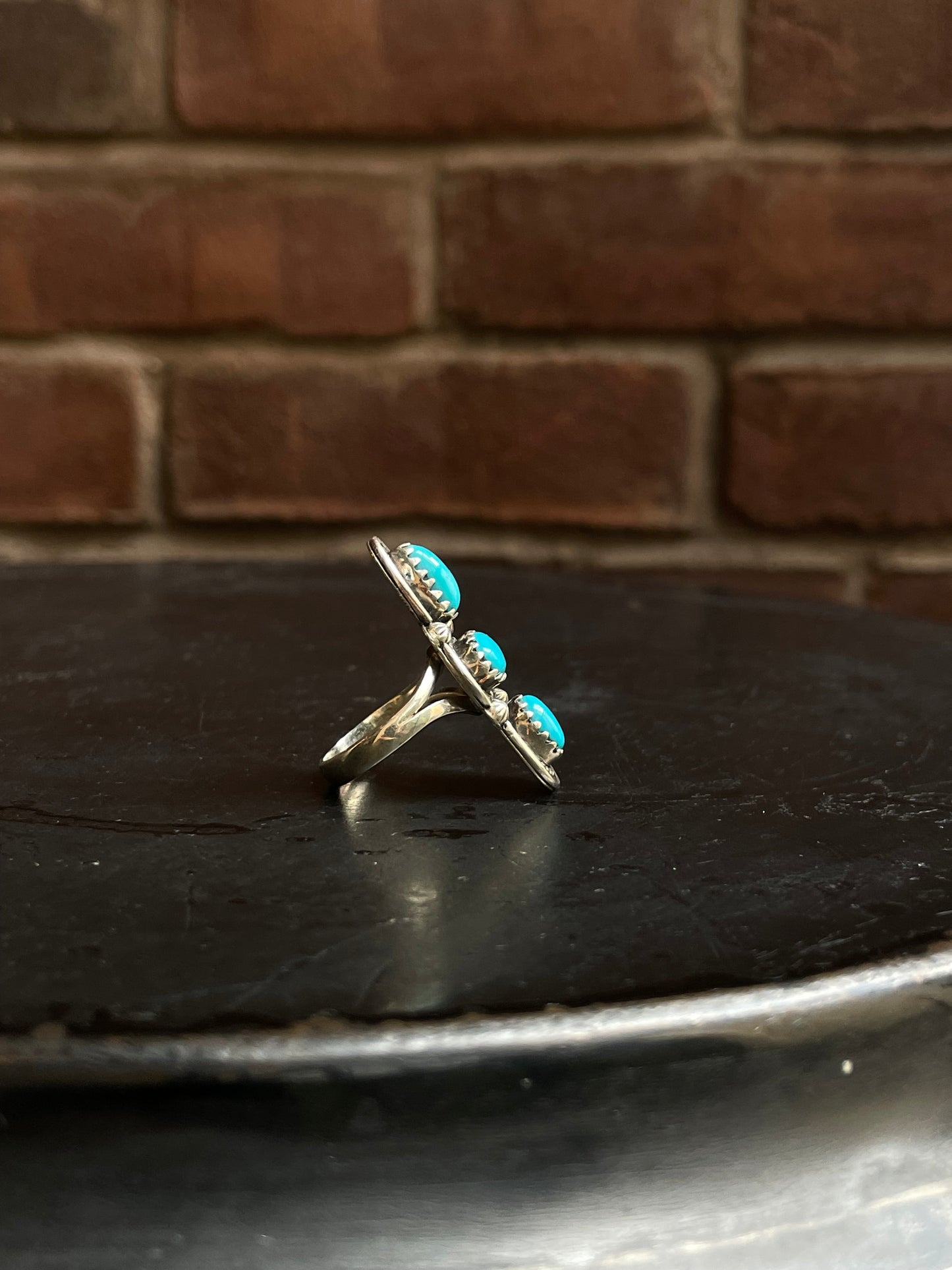 Kingman Turquoise Triple Stone Ring Size 7.75 | 925 Sterling Silver Southwest E200