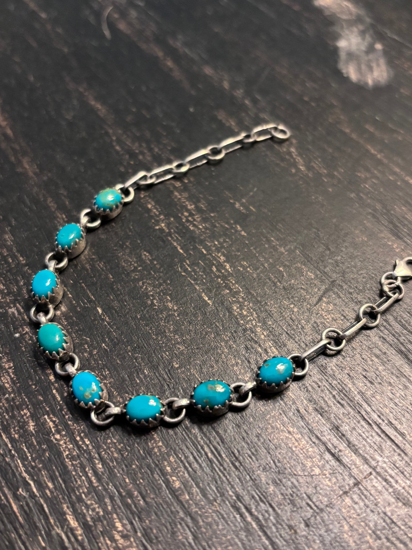 Kingman Turquoise Link Bracelet | 925 Sterling Silver Southwestern Style A120