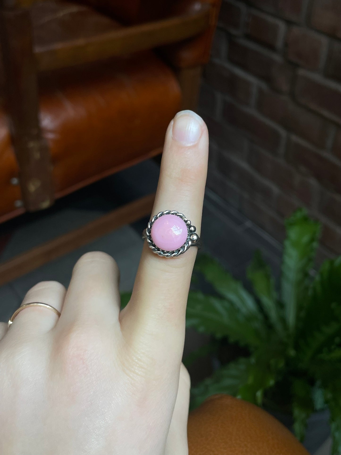 Pink Conch Rope Ring | 925 Sterling Silver Size 9 E452
