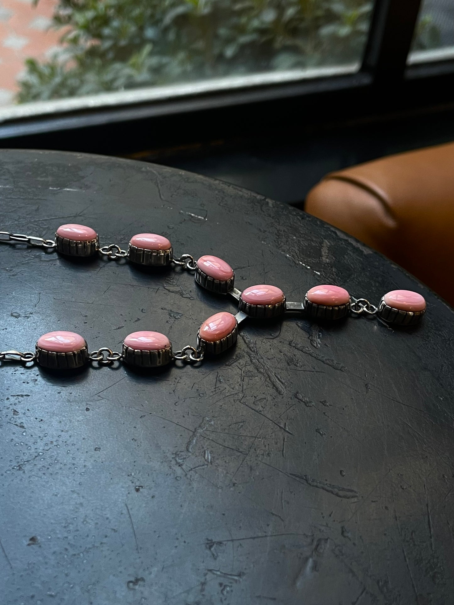 Pink Conch Lariat Necklace | Teardrop Station Drop | 925 Silver E567