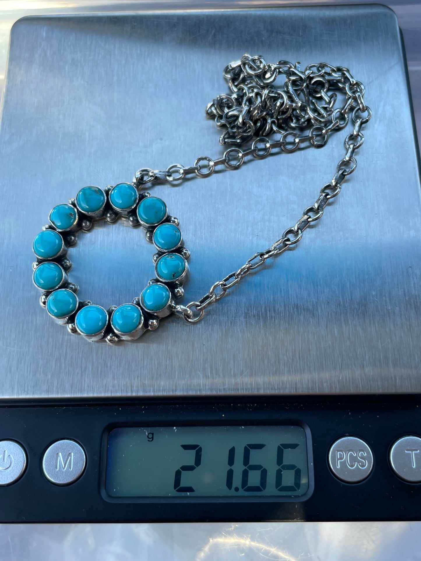 Turquoise Circular Chain Necklace | Sterling Silver 925 C761