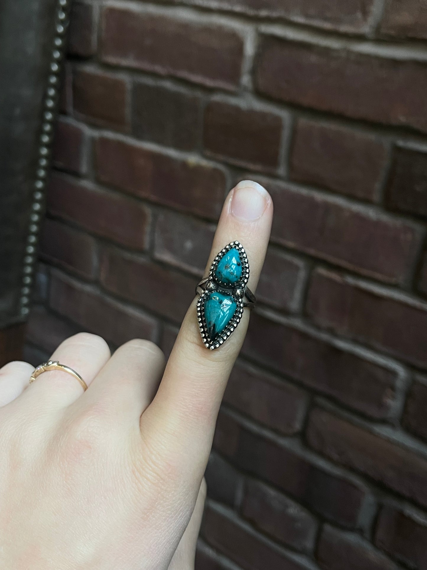 Kingman Turquoise Double Stone Ring Size 6 | 925 Sterling Silver Southwest E207