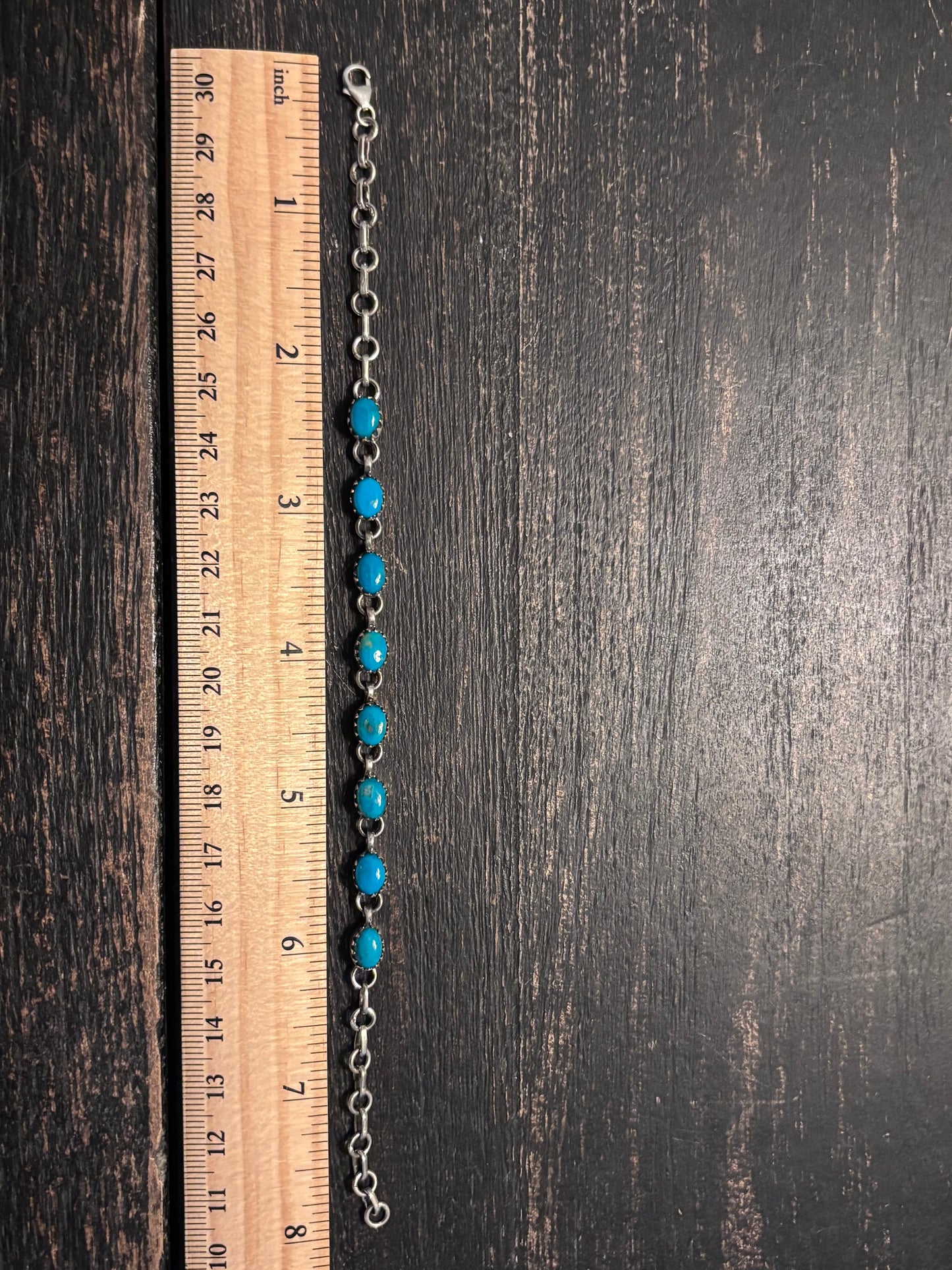 Kingman Turquoise Link Bracelet | 925 Sterling Silver Southwestern Style A003