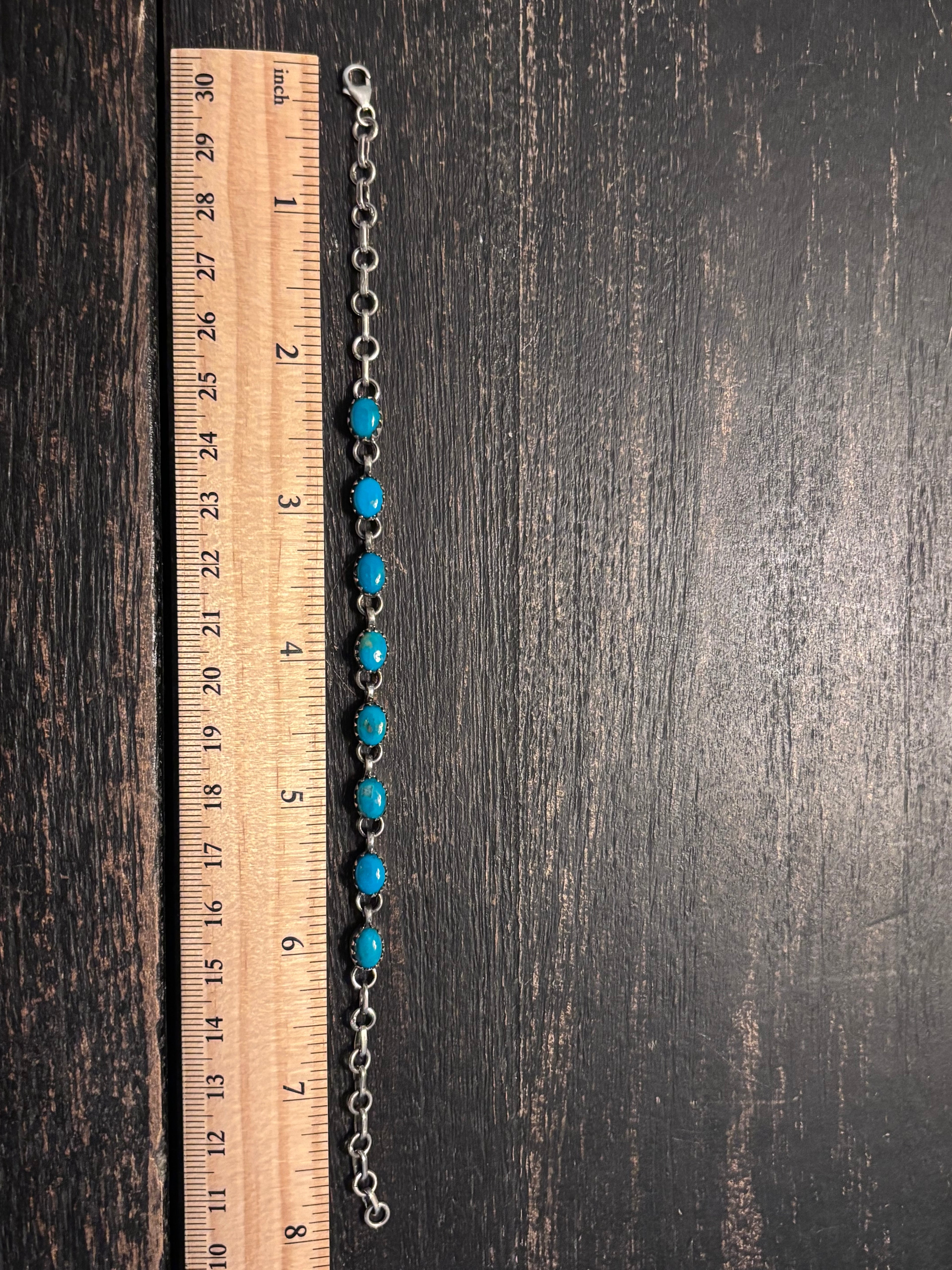 Kingman Turquoise Link Bracelet | 925 Sterling Silver Southwestern Style A003