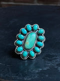 Kingman Turquoise Flower Cluster Ring | Sterling Silver | Size 9 | A132