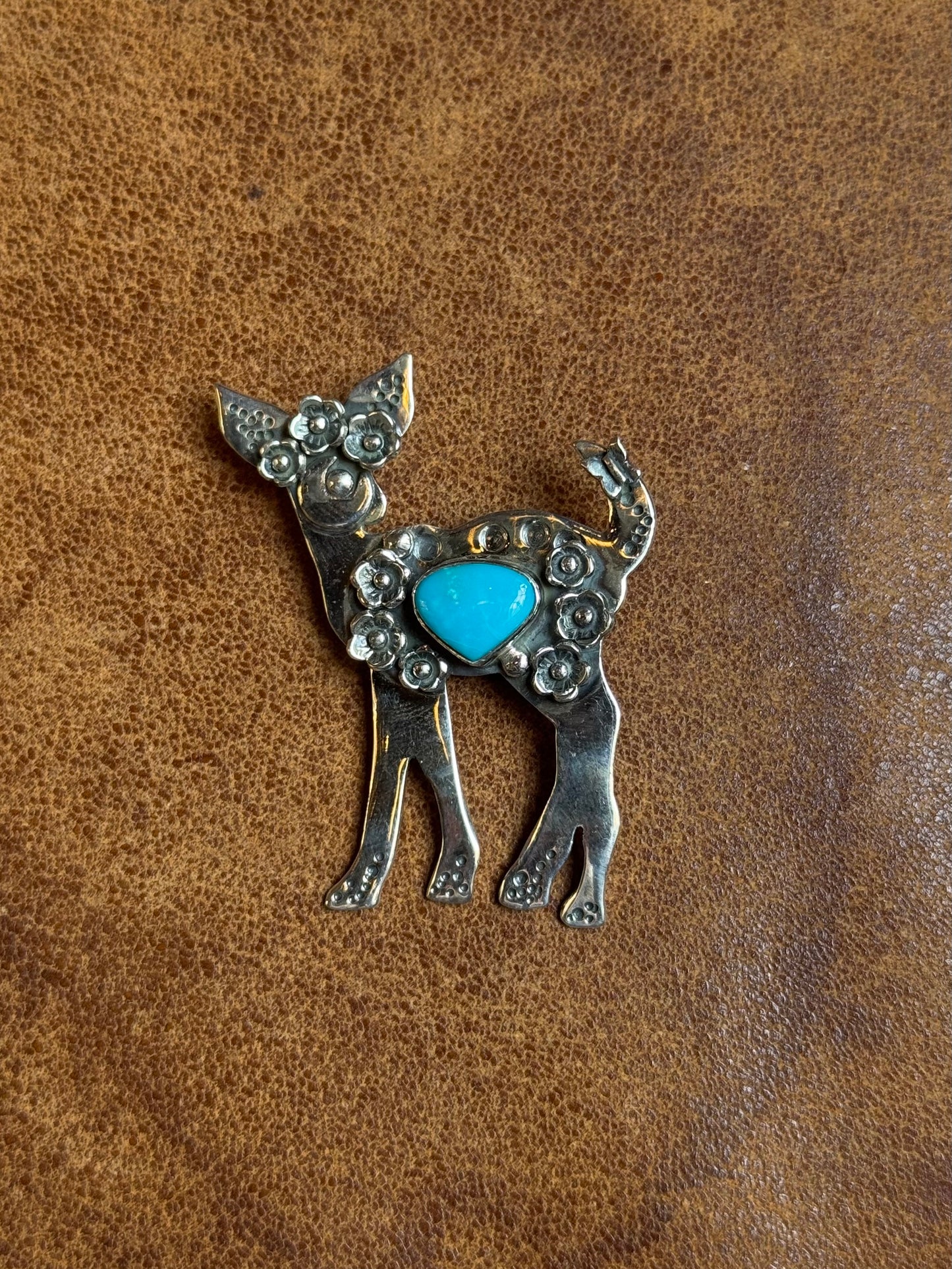 Kingman Turquoise Deer Pendant 2.8 inches | Sterling Silver | A790