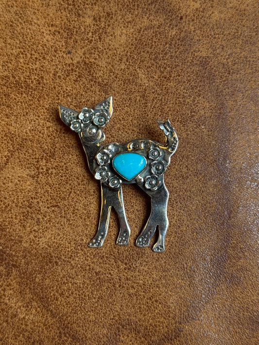 Kingman Turquoise Deer Pendant 2.8 inches | Sterling Silver | A790