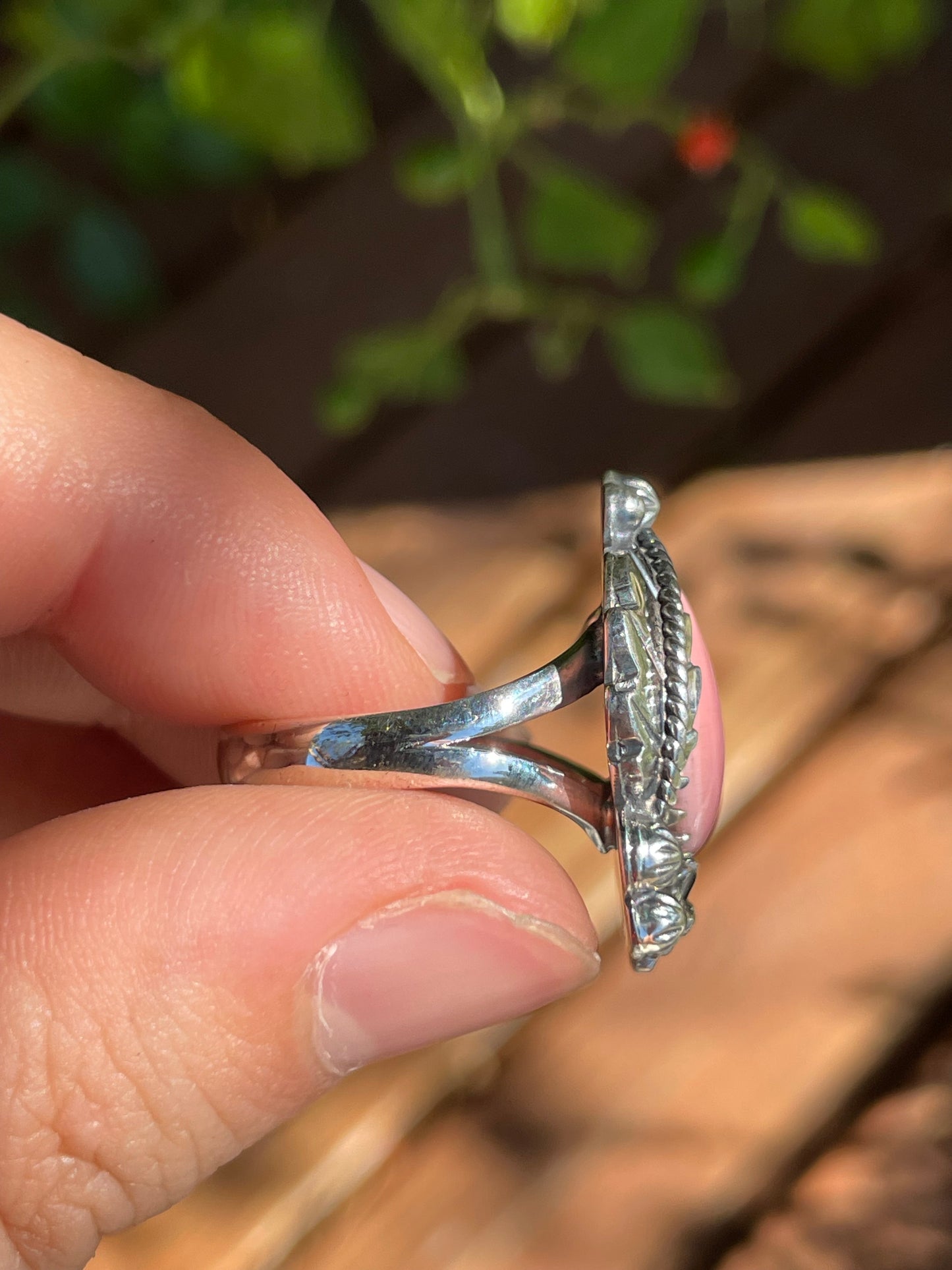 Pink Conch Leaf Ring | 925 Sterling Silver Size 8 B117