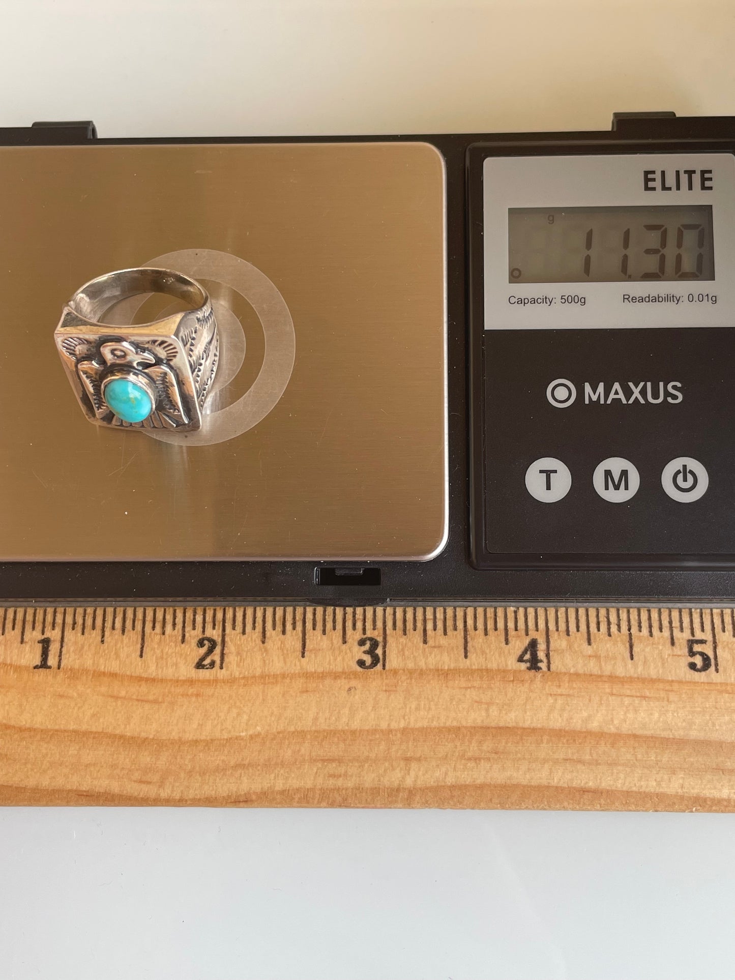 Kingman Turquoise Thunderbird Ring Size 8 | 925 Sterling Silver G505