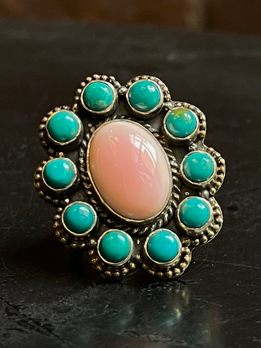 Pink Conch & Kingman Turquoise Ring Size 6 | 925 Sterling Silver G485