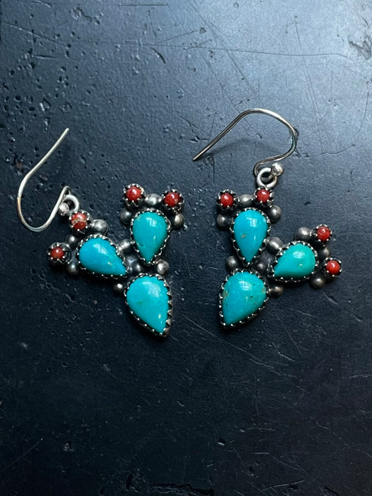 Turquoise Italian Coral Cactus Hook Earrings | Sterling Silver E652