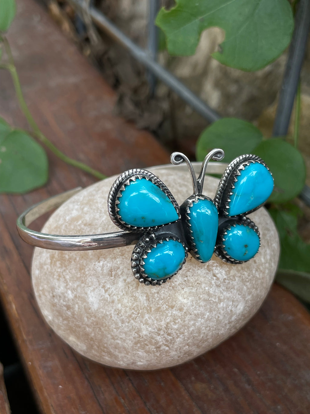 Kingman Turquoise Butterfly Cuff Bracelet | 925 Sterling Silver B984