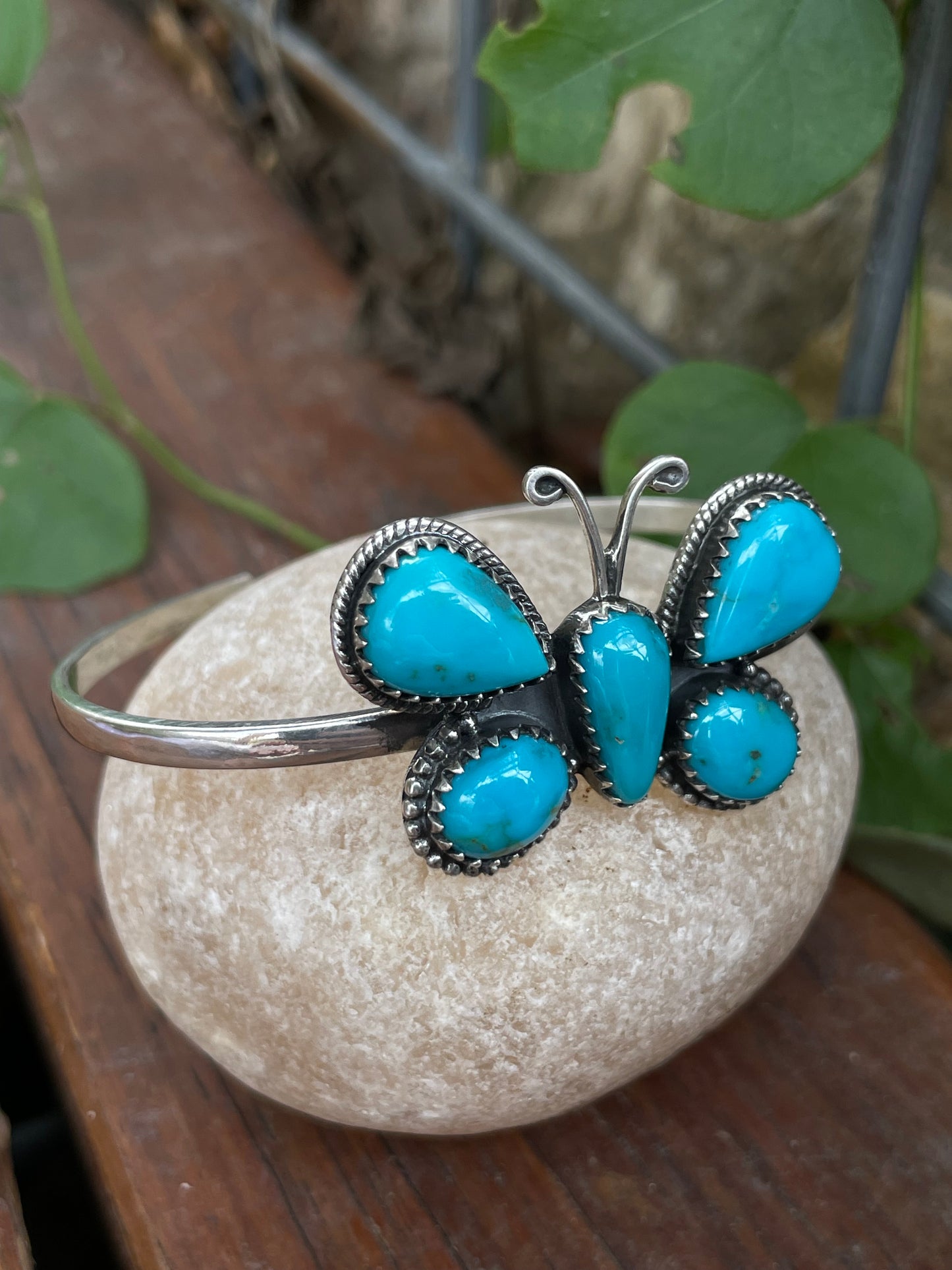 Kingman Turquoise Butterfly Cuff Bracelet | 925 Sterling Silver B984