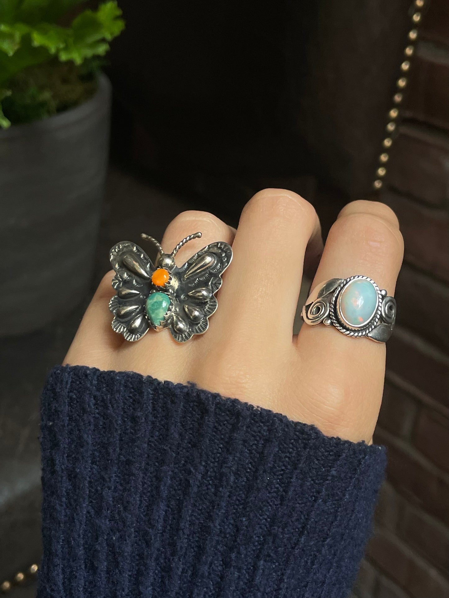 Spiny Oyster & Turquoise Butterfly Ring Size 6 | 925 Sterling Silver G202