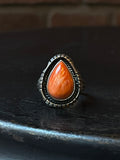 Orange Spiny Oyster Teardrop Ring Size 8 | 925 Sterling Silver E426