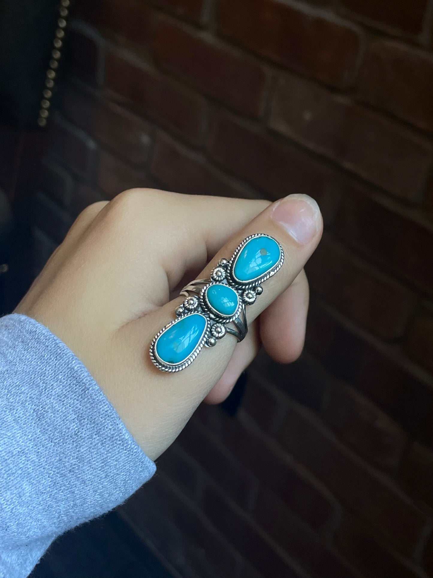 Turquoise Heart Triple Ring | Sterling Silver | Size 9 C605