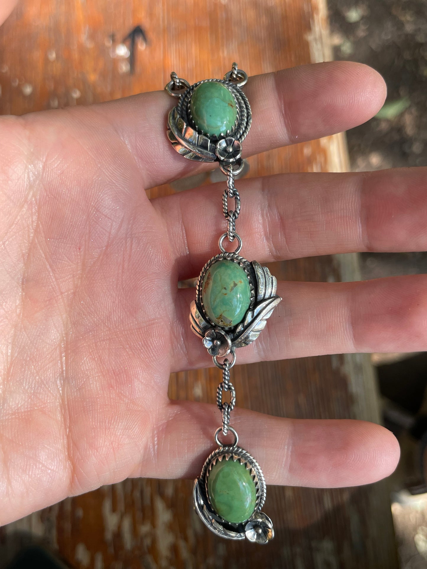 Turquoise Leaf Lariat Necklace | Sterling Silver 925 B426