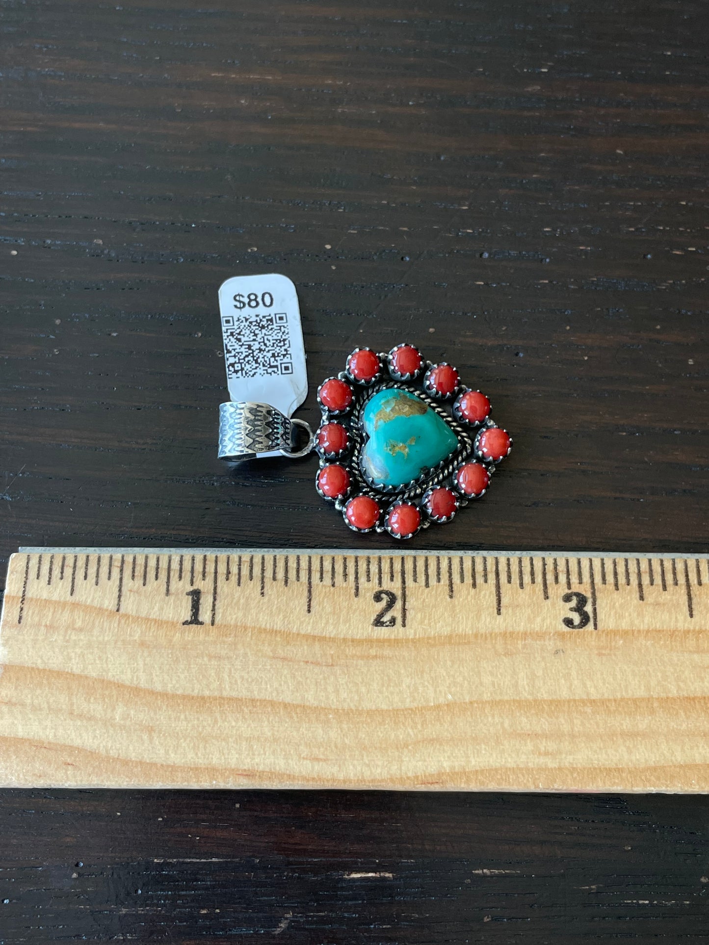 Kingman Turquoise Coral Cluster Pendant | Sterling Silver | A518