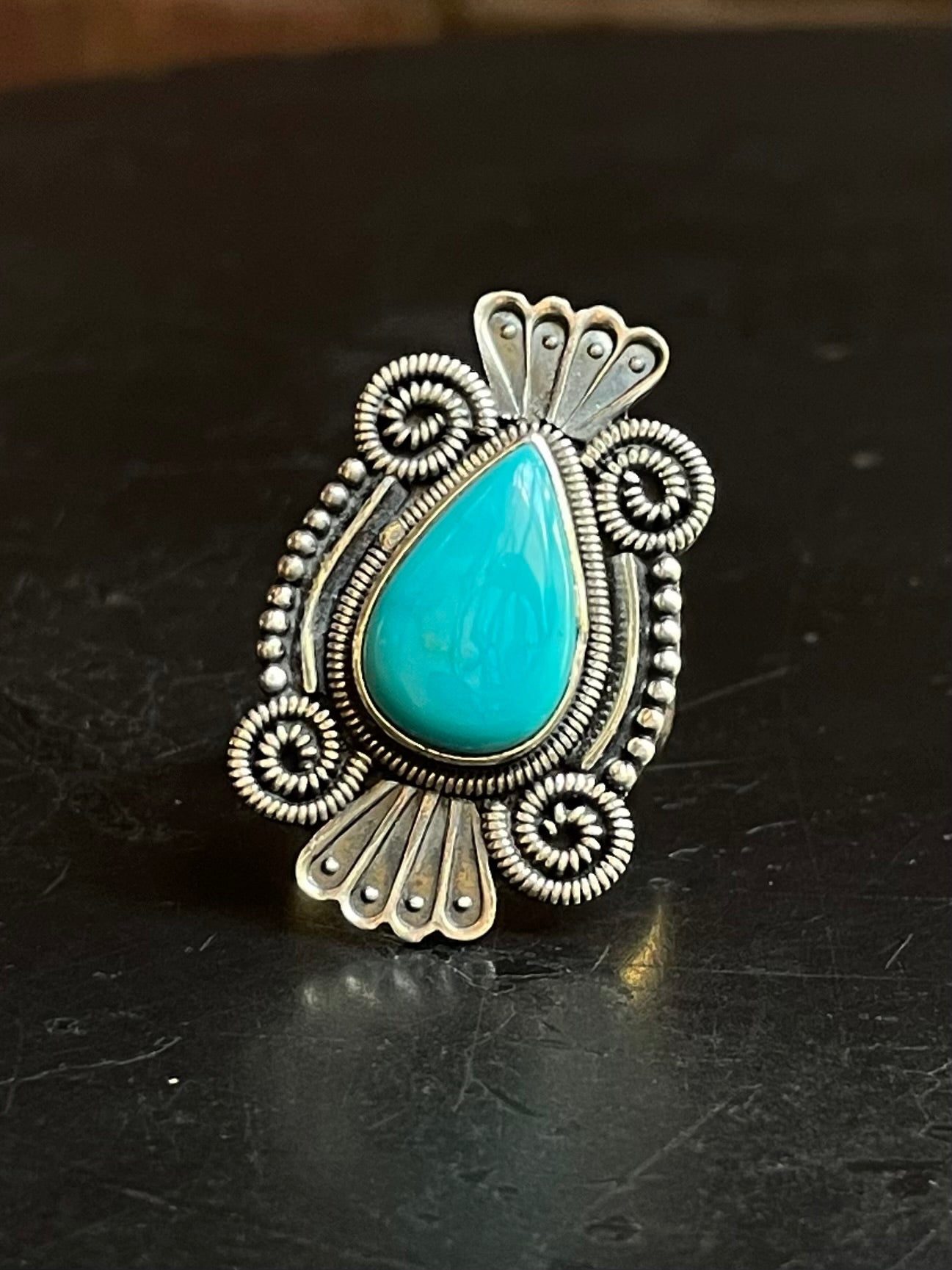 Turquoise Teardrop Ring Size 8.75 | Sterling Silver E891