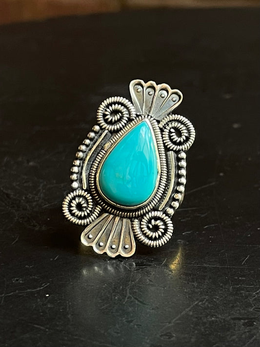 Turquoise Teardrop Ring Size 8.75 | Sterling Silver E891