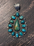 Kingman Turquoise Cluster Pendant | Sterling Silver Southwestern Style A081