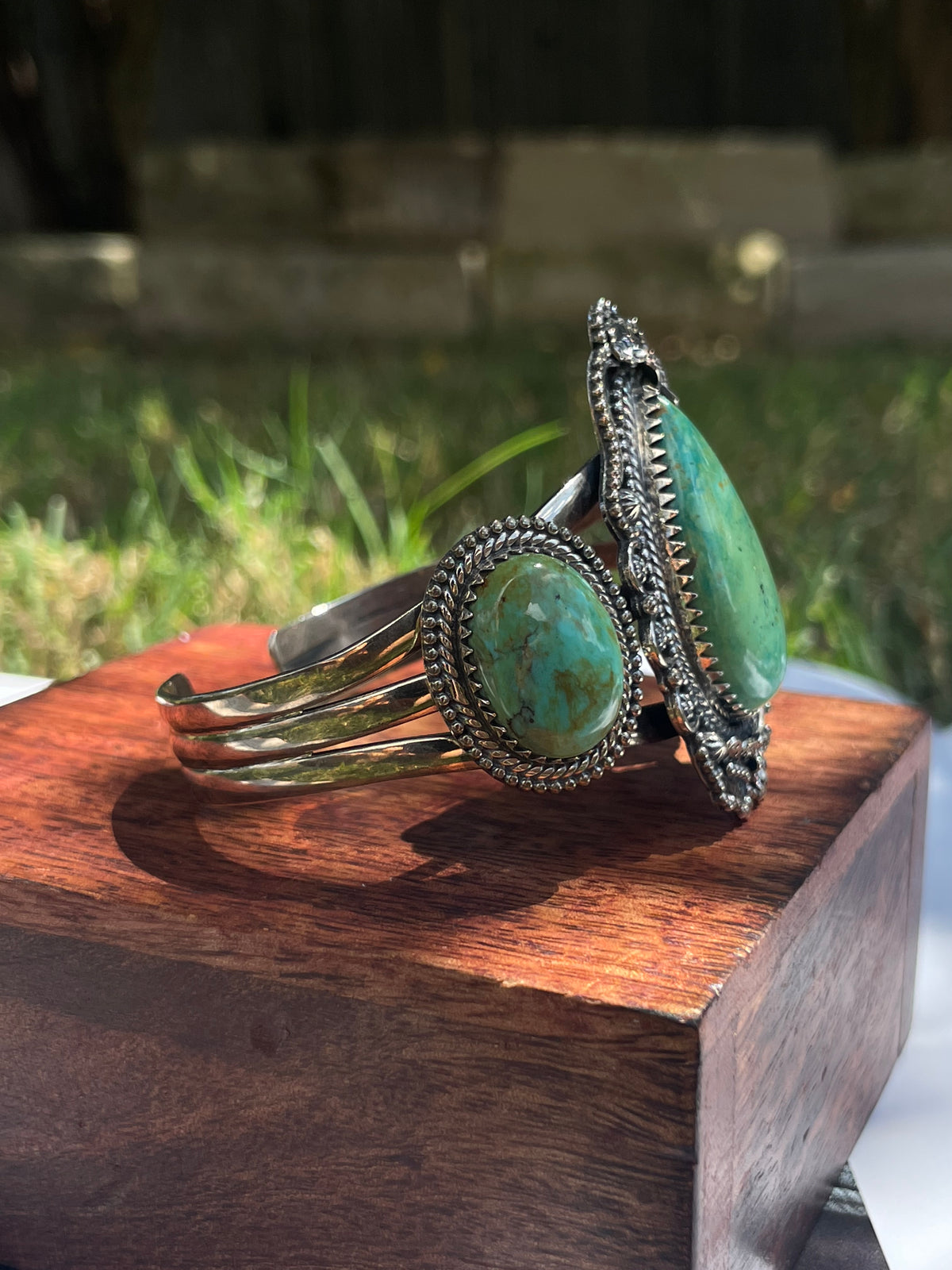 Turquoise Three Stone Cuff Bracelet | 925 Sterling Silver D255