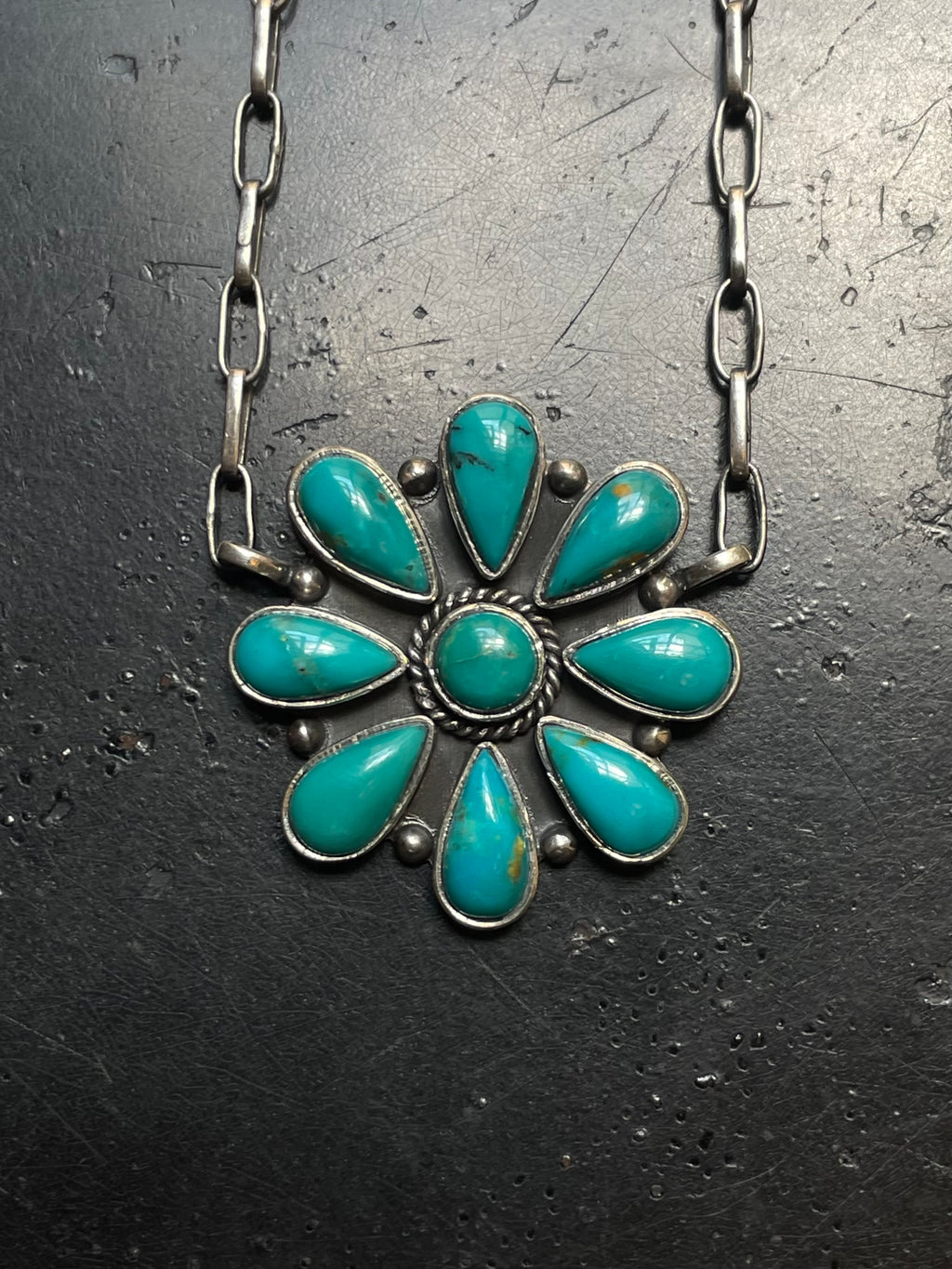 Kingman Turquoise Flower Necklace | 925 Sterling Silver G594