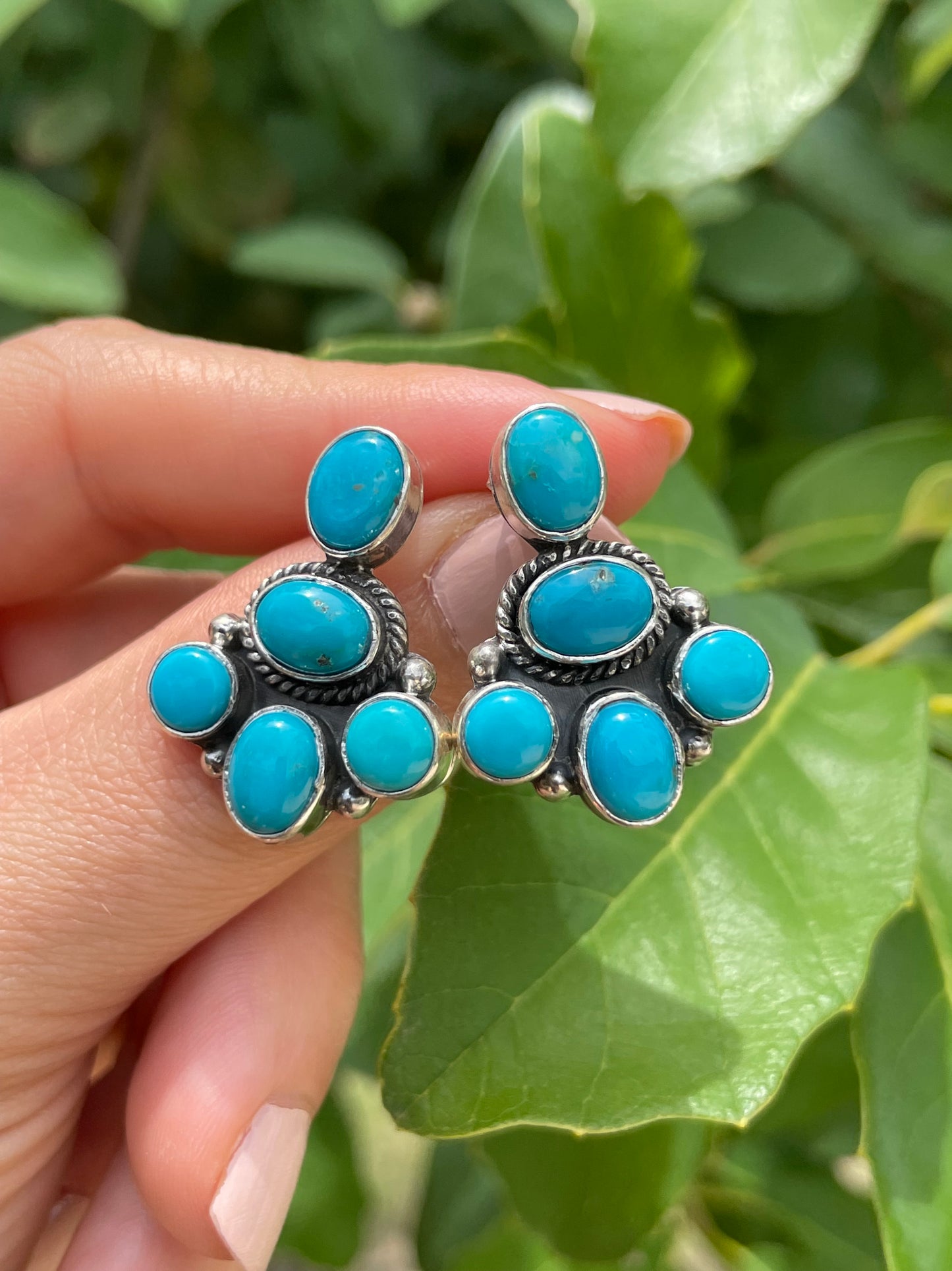 Kingman Turquoise Cluster Stud Earrings | 925 Sterling Silver D188