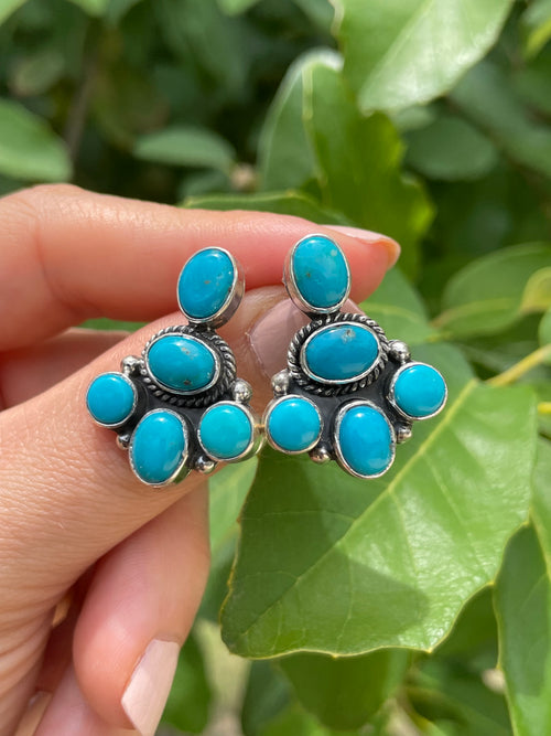 Kingman Turquoise Cluster Stud Earrings | 925 Sterling Silver D188