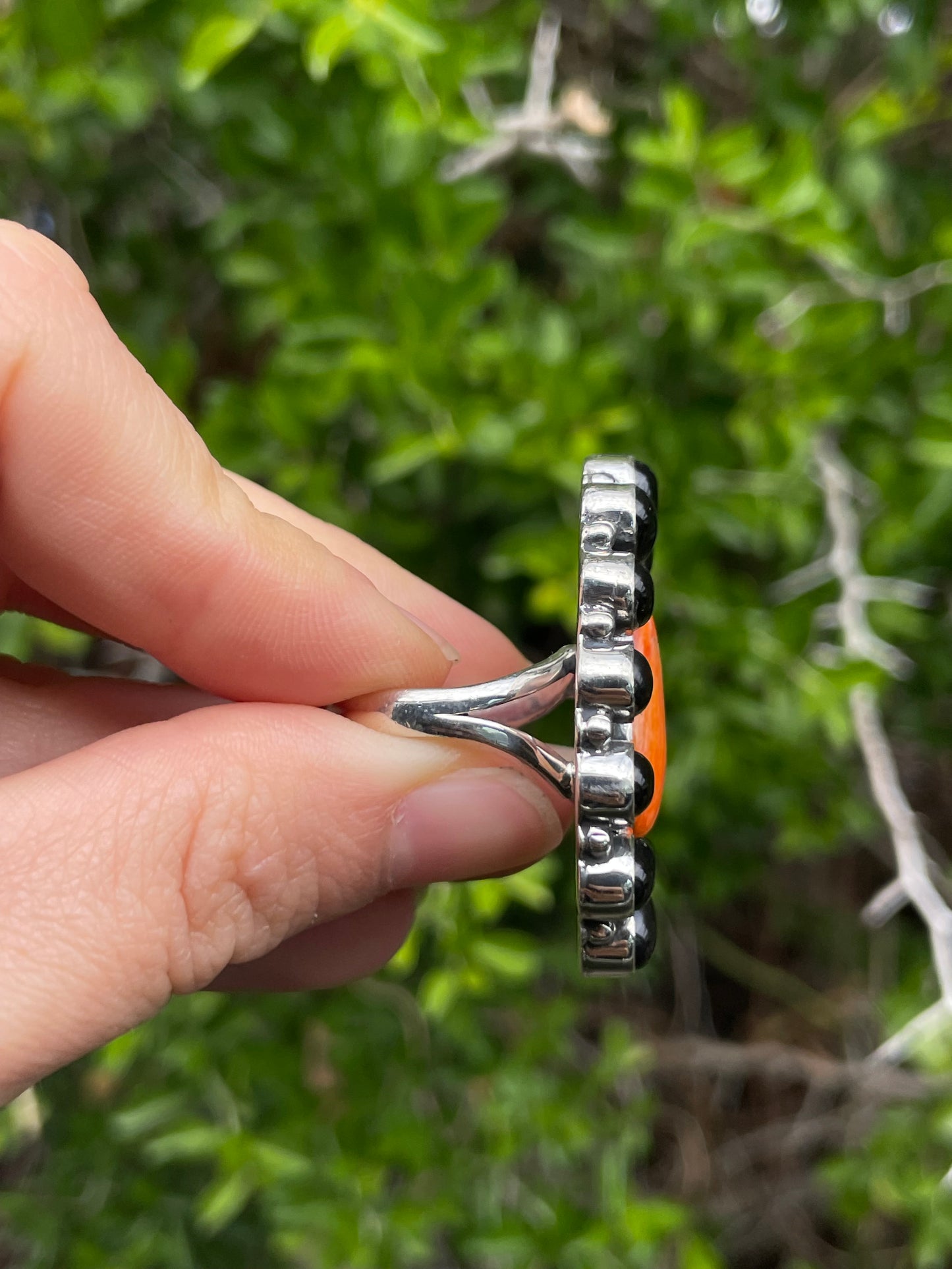 Spiny Oyster Black Onyx Flower Ring Size 7 | 925 Sterling Silver B640