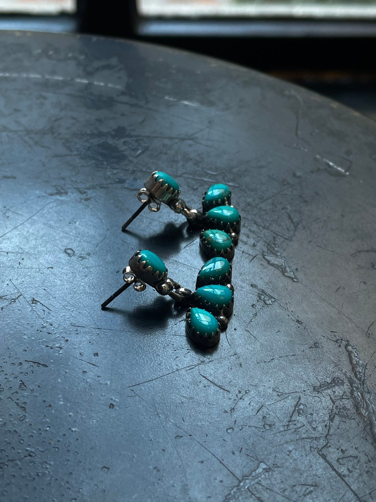 Kingman Turquoise Earrings | Teardrop Fan Stud E656