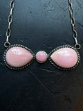 Pink Conch Necklace | Double Teardrop Bar | 925 Silver E570