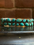 Kingman Turquoise Double Row Cluster Cuff Bracelet | Sterling Silver G458