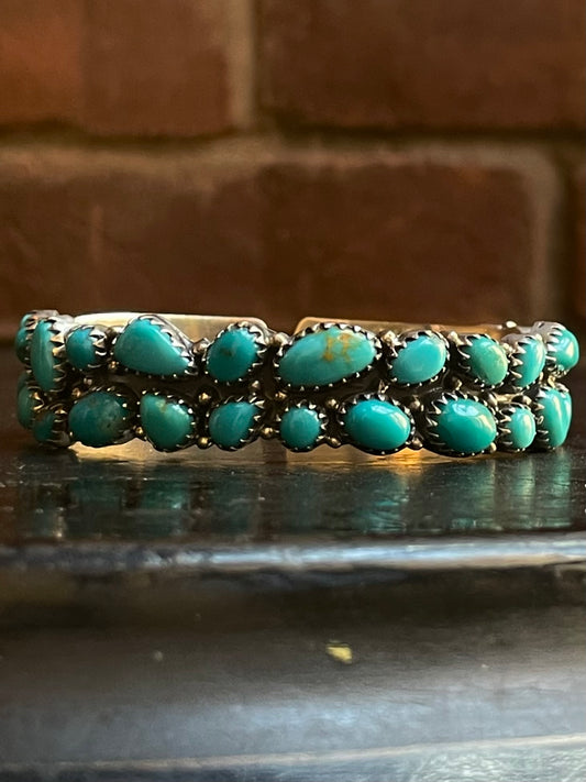 Kingman Turquoise Double Row Cluster Cuff Bracelet | Sterling Silver G458