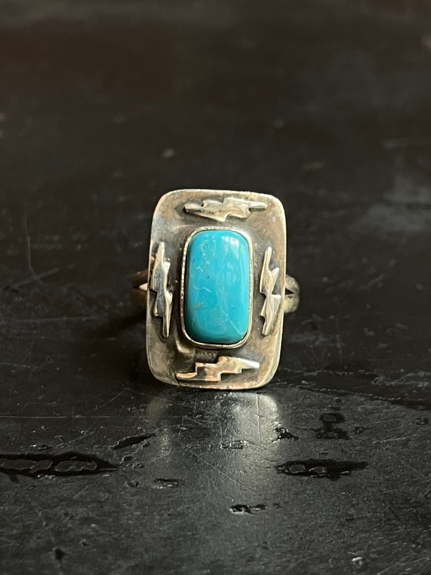 Kingman Turquoise Lightning Bolt Ring Size 7 | 925 Sterling Silver Southwest E184