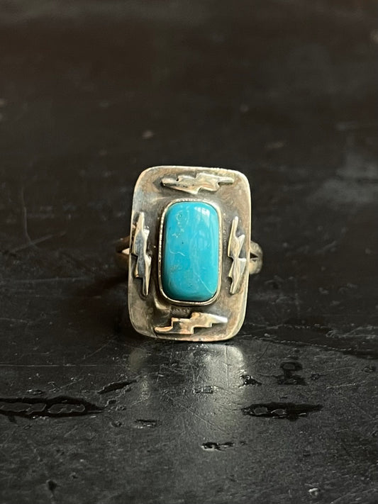 Kingman Turquoise Lightning Bolt Ring Size 7 | 925 Sterling Silver Southwest E184