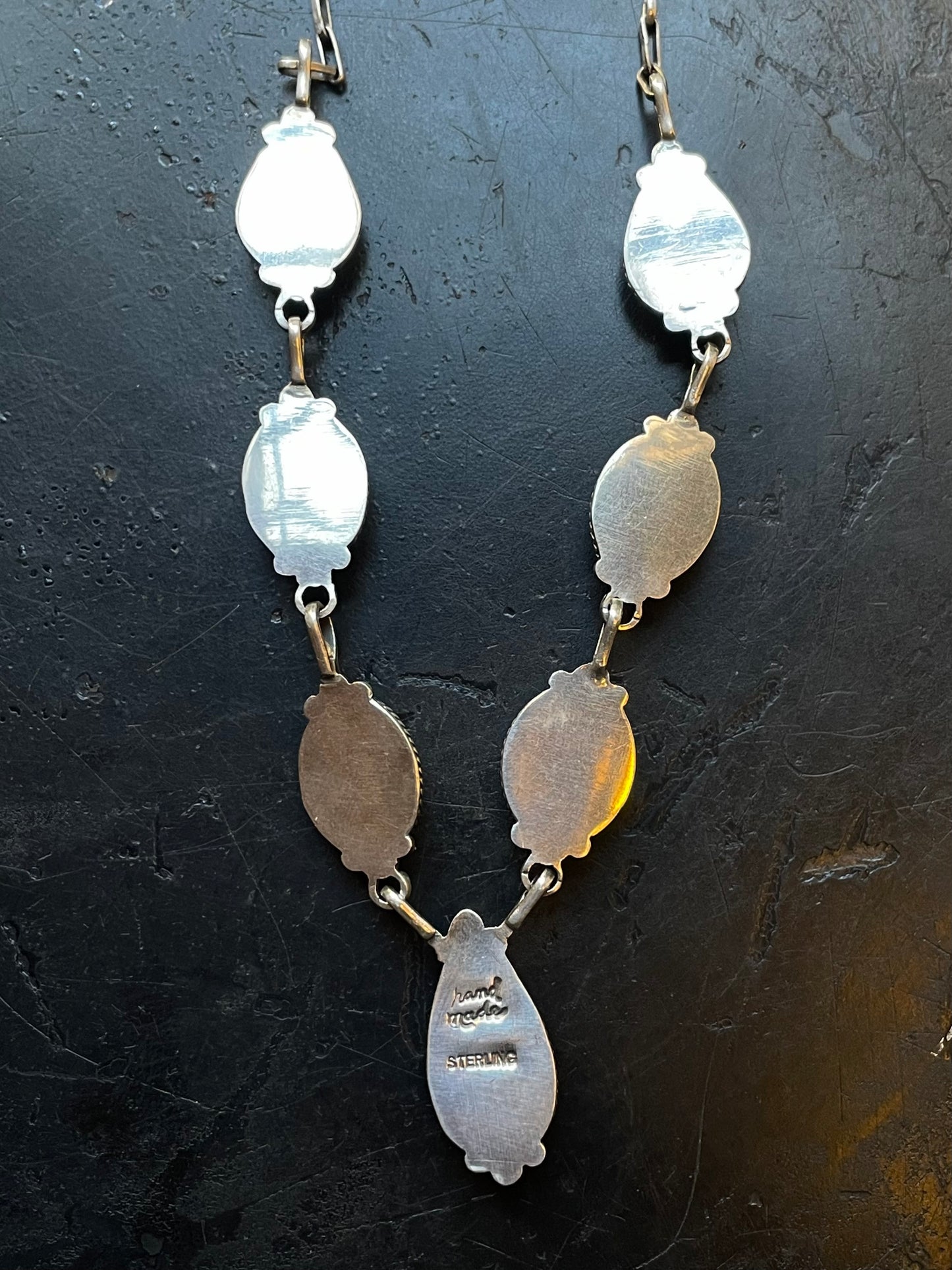 Pink Conch Teardrop Link Necklace | Sterling Silver E824