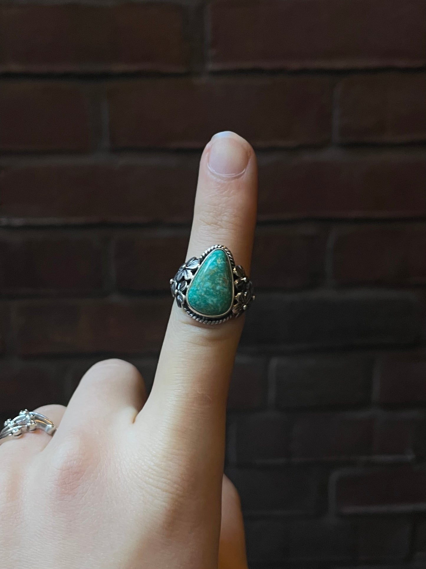 Turquoise Flower Ring | Sterling Silver | Size 7.5 | A019