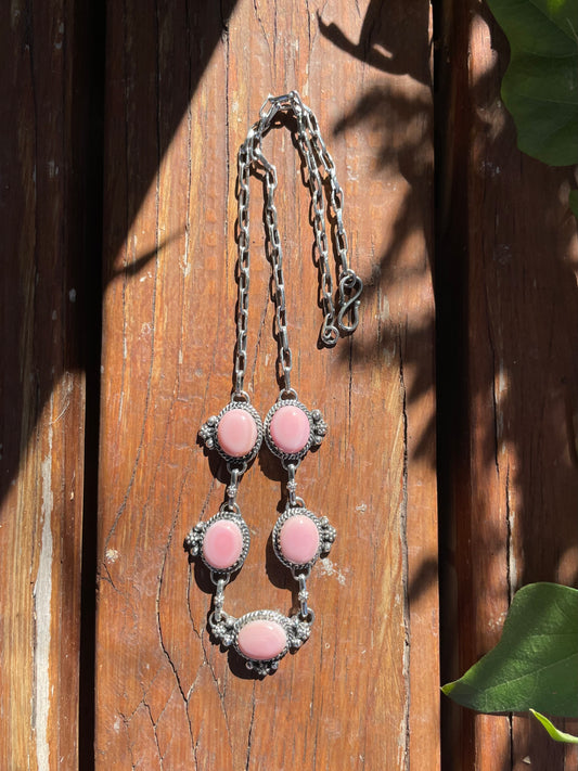 Pink Conch Drop Necklace | Sterling Silver 925 | Long Oval Statement | B867