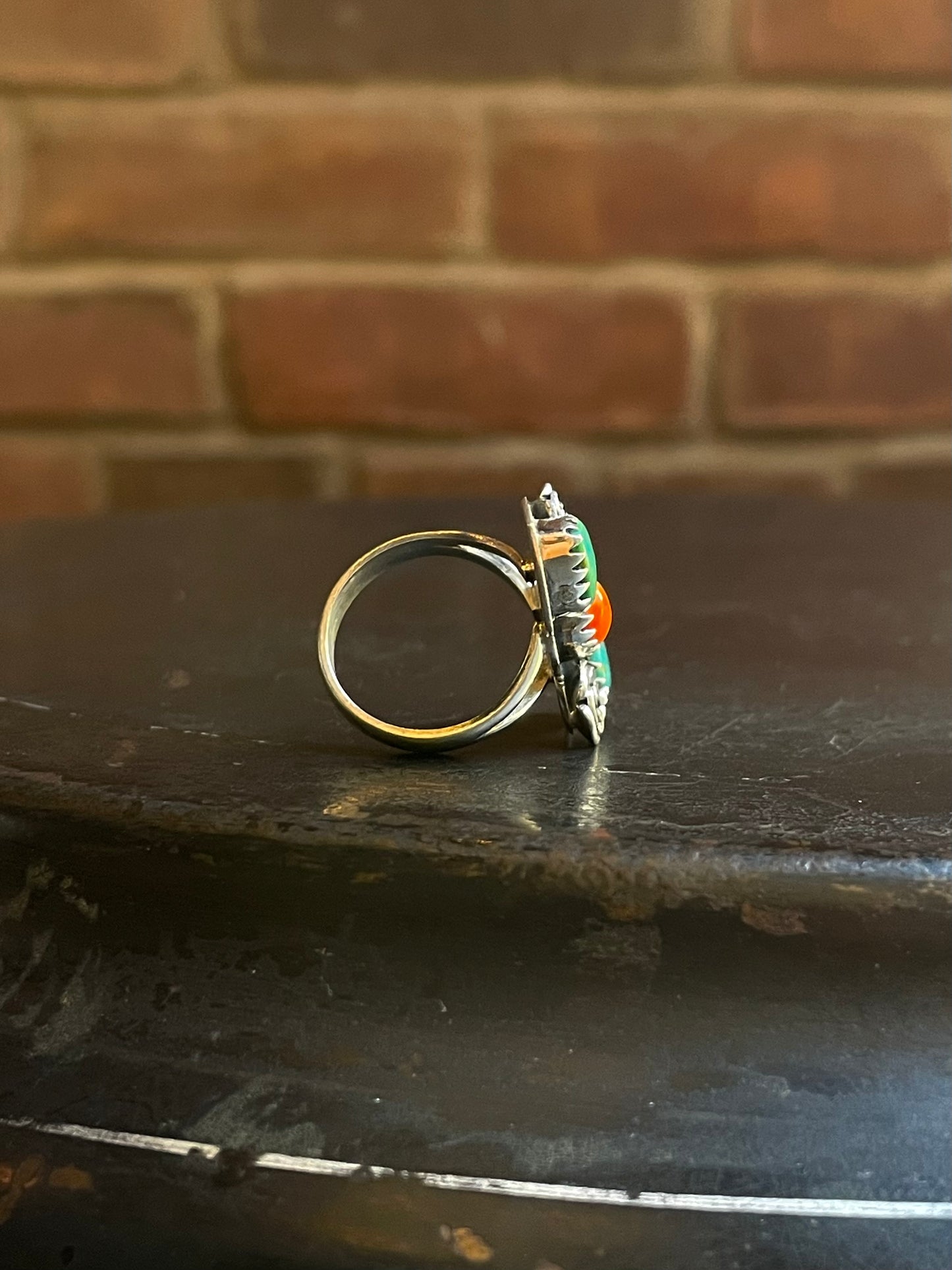 Spiny Oyster Turquoise Floral Ring Size 7 | Sterling Silver E852