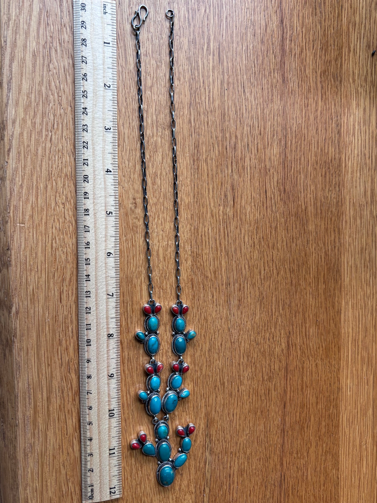 Turquoise Coral Prickly Pear Necklace | 925 Sterling Silver A106