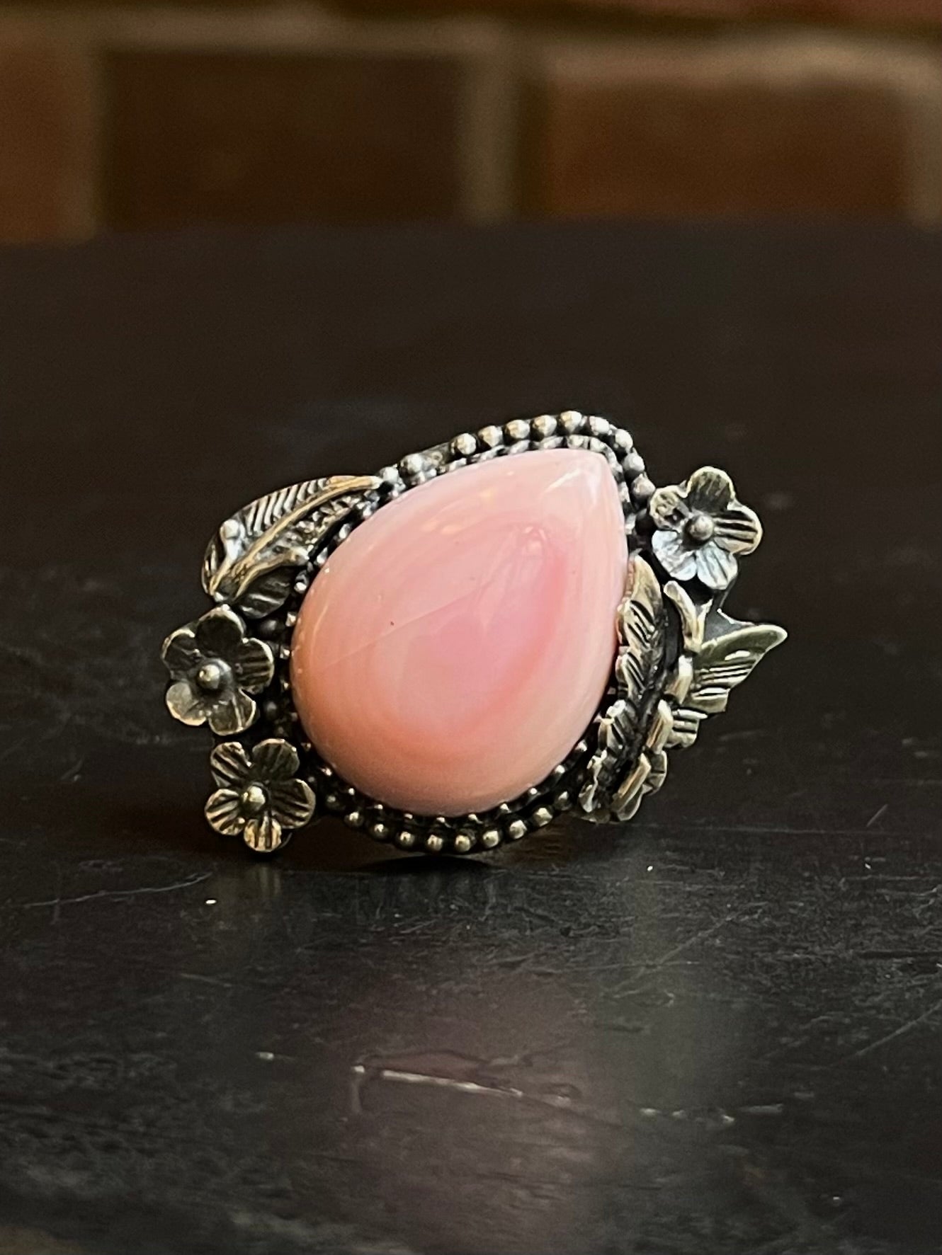 Pink Conch Floral Ring Size 8 | Sterling Silver E951