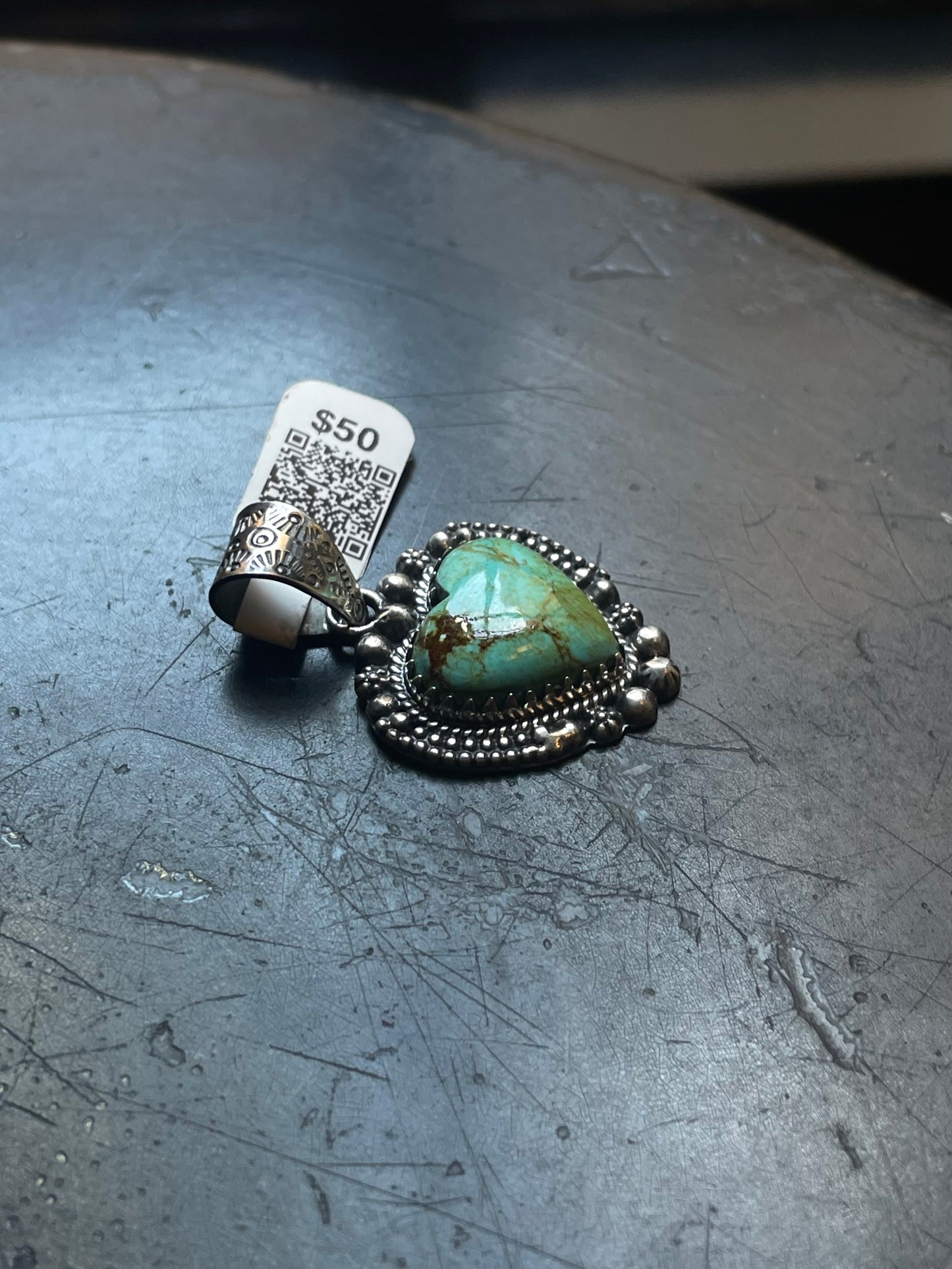 Kingman Turquoise Heart Pendant | Sterling Silver | A656